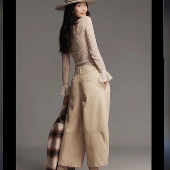 Anthropologie Maeve Pleated Barrel-Leg Chino Khaki Pants size 4 - Picture 2 of 6